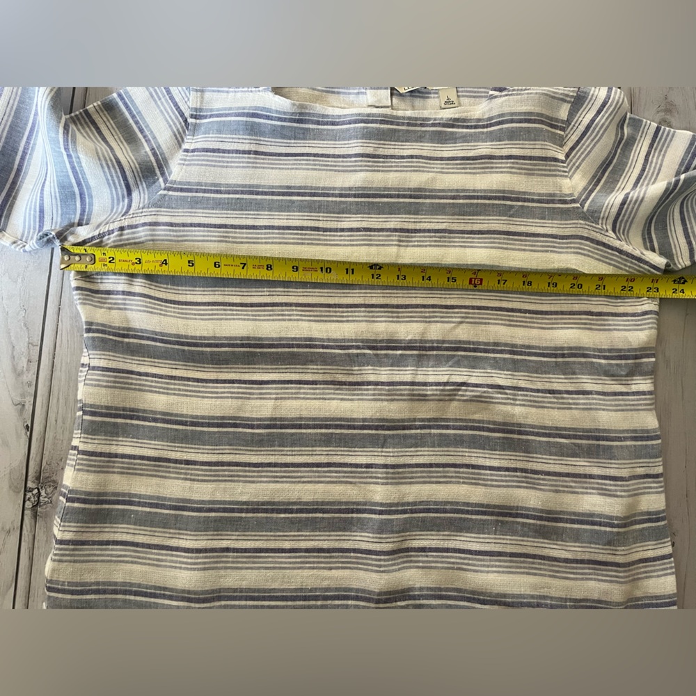 Women’s L.L. Bean 100% linen blue white stripe pullover boatneck tunic. Large P - Picture 11 of 14